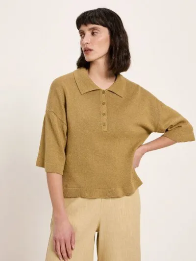 LANIUS LANIUS Halbarmpullover mit Polo-Kragen aus Baumwolle und Leinen