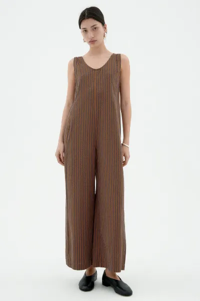 thinking mu Thinking MU Damen vegan Jumpsuit Locker Janis Braun Gestreift