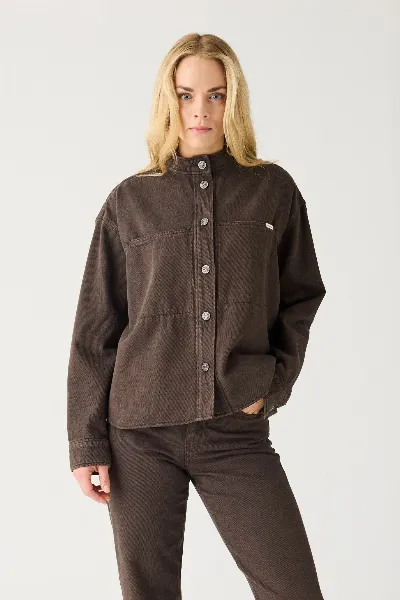 KnowledgeCotton Apparel KnowledgeCotton Apparel Damen vegan Overshirt Twill Chocolate Torte