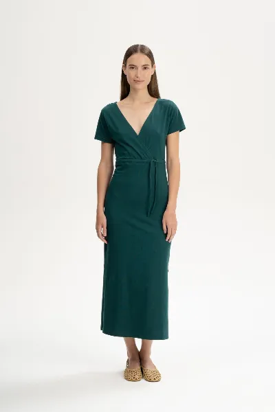 MELA MELA Damen vegan Kleid V-Ausschnitt Shreoshi Deep Sea Teal