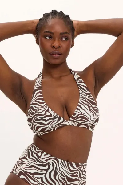 Understatement Understatement Damen vegan Bikinioberteil Halter Zebra Braun Creme
