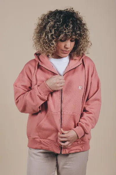 Trendsplant Trendsplant Damen vegan Oversized Zip Hoodie Essential Rossette Pink