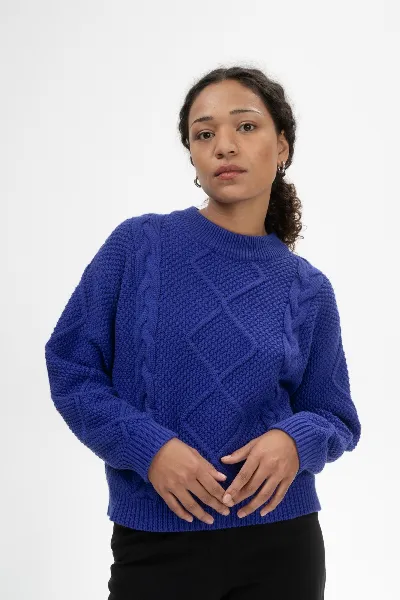 MELA MELA Damen vegan Strickpullover Cable Samaira Bold Blue