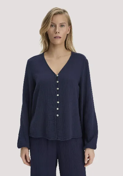 hessnatur hessnatur Damen Musselin Bluse Relaxed aus Bio-Baumwolle - blau
