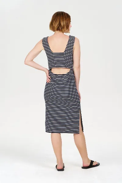 KOMODO KOMODO Damen vegan Kleid Bessette Marineblau Gestreift