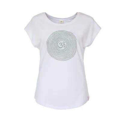 Jaya Jaya OM TENCEL - Damen - Yogashirt mit Om-Spiral-Frontprint aus Tencel-Baumwoll-Mix
