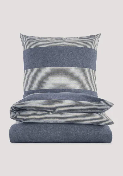 hessnatur hessnatur Biber Bettwäsche-Set SEON aus Bio-Baumwolle - blau - Größe 155x220 / 40x80 cm