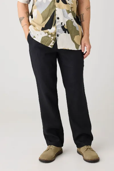 KnowledgeCotton Apparel KnowledgeCotton Apparel Herren vegan Hose Loose Leinen Schwarz Jet