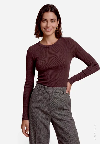 zero Damen Basic-Langarmshirt  mit Rundhalsausschnitt