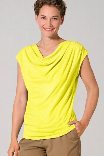 HempAge Hempage Damen vegan Top Mit Wasserfall Ausschnitt Zitrus