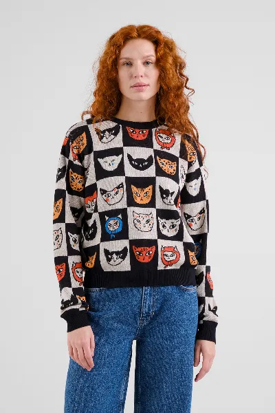 dedicated Strickpullover Arendal Cat Bingo Schwarz