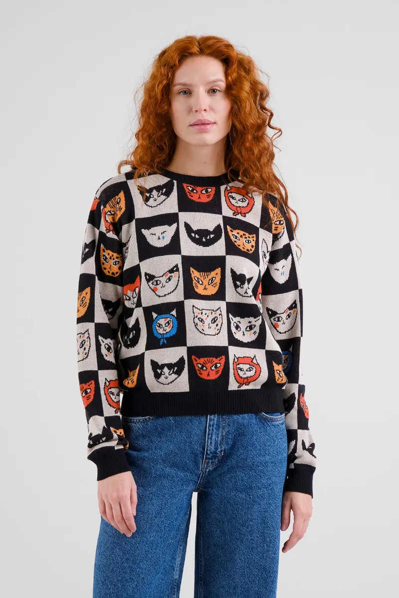 dedicated Strickpullover Arendal Cat Bingo Schwarz
