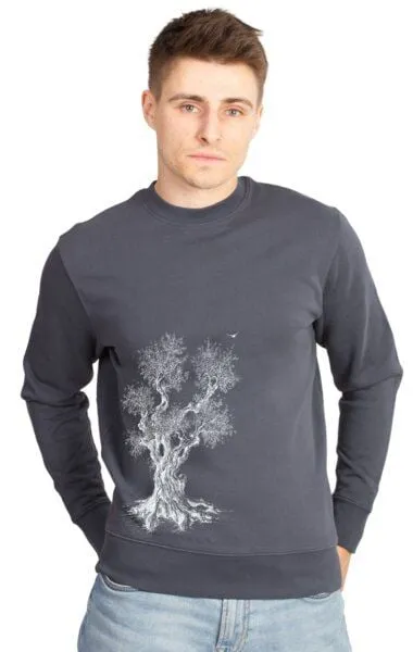 Life-Tree Life-Tree Sweater aus Biobaumwolle Fairwear Unisex Olive Tree in India Ink