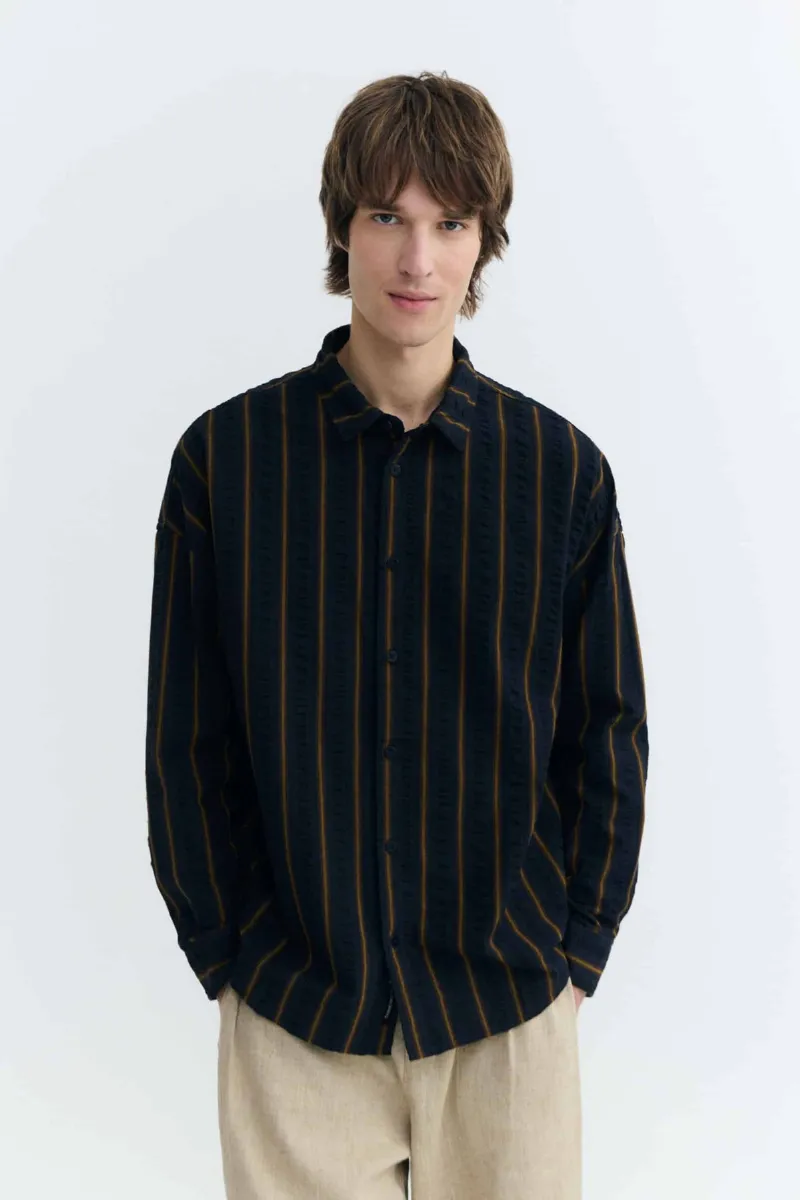 Thinking MU Hemd Haru Portbou Stripes Blau