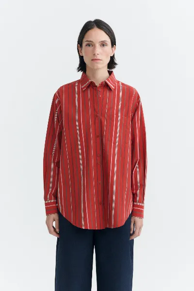 thinking mu Thinking MU Damen vegan Hemd Odelia Oversize Rote Streifen