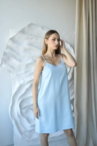 Amber Linen Amber Linen Damen vegan Nachthemd Lisa Himmelblau