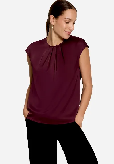zero Satin-Bluse  mit Rundhalsausschnitt