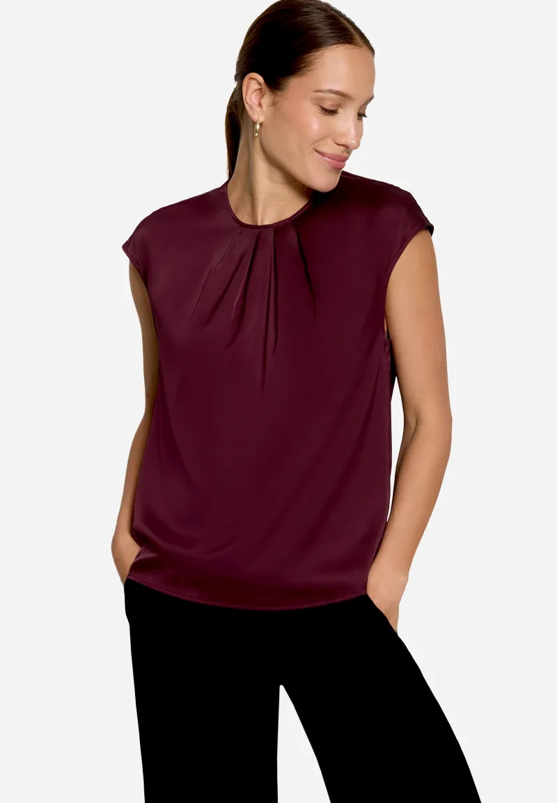 zero Satin-Bluse mit Rundhalsausschnitt