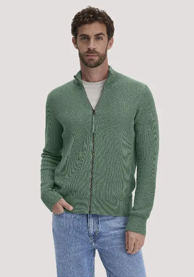 hessnatur hessnatur Herren Strick Jacke Regular aus Bio-Baumwolle - grün