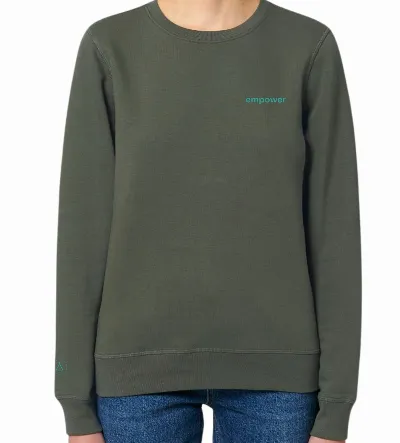Inaska Inaska Herren vegan Pullover Unisex Statement Empower Khaki Türkis