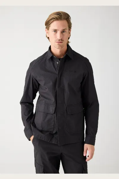 KnowledgeCotton Apparel KnowledgeCotton Apparel Herren vegan Ãœberhemd Ripstop Schwarz Jet
