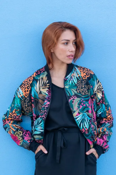 Widda Widda Damen vegan Jacke Bomber Reversible Turner Tropic/Schwarz Multicolor