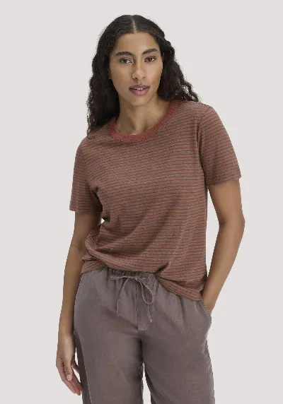 hessnatur hessnatur Damen Streifen T-Shirt Relaxed aus Leinen mit reiner Bio-Baumwolle - braun