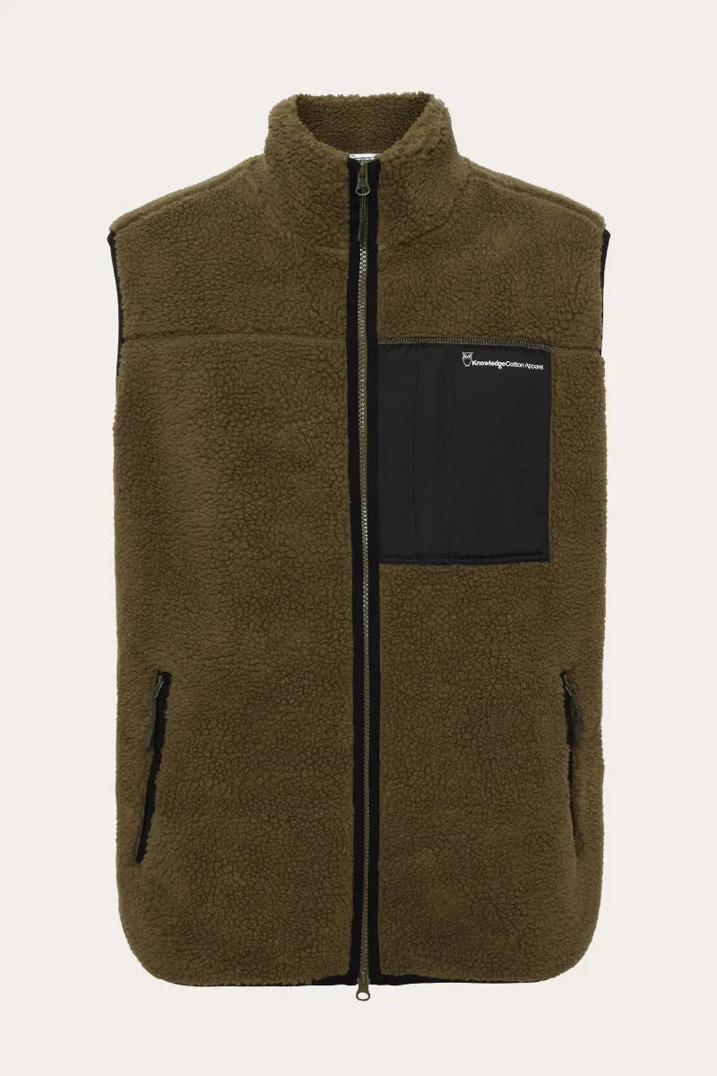 KnowledgeCotton Apparel KnowledgeCotton Apparel Herren vegan Weste Fleece Teddy Dunkel Olive