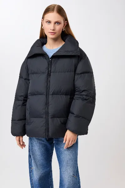 LangerChen LangerChen Damen vegan Jacke Quilted Detachable Hood Midnight