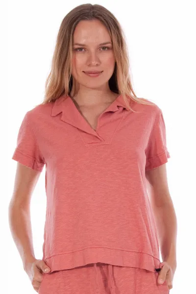 RAVENS VIEW IBIZA RAVENS VIEW IBIZA Damen vegan Polo-T-Shirt Alexa Clay Rot