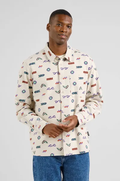 dedicated Hemd Rute Flannel Trout and Waves Off White