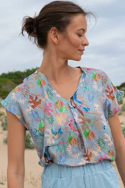 Widda Widda Damen vegan Bluse Beat Tropical Print