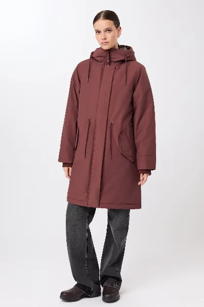 LangerChen LangerChen Damen vegan Parka Lockere Passform Wattiert Burgunder