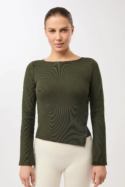 mandala MANDALA Damen vegan Longsleeve Side Button Blattgrün