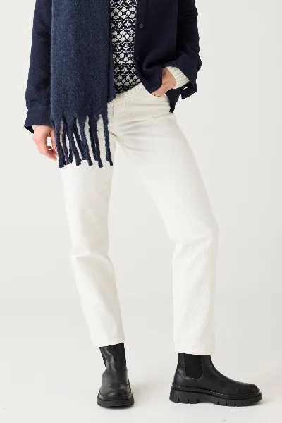 KnowledgeCotton Apparel KnowledgeCotton Apparel Damen vegan Hose Stella Slim Twill Egret