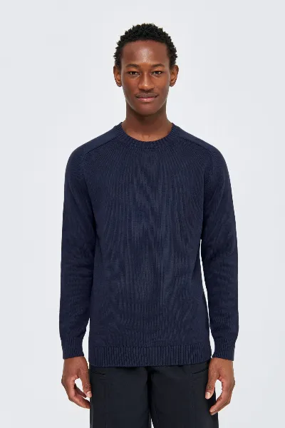 KnowledgeCotton Apparel KnowledgeCotton Apparel Herren vegan Strickpullover Einfarbig Rundhalsausschnitt Nachthimmel