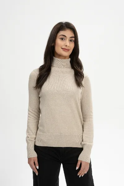 MELA MELA Damen vegan Strickpullover Mit Rollkragen Mayura Pebble Melange