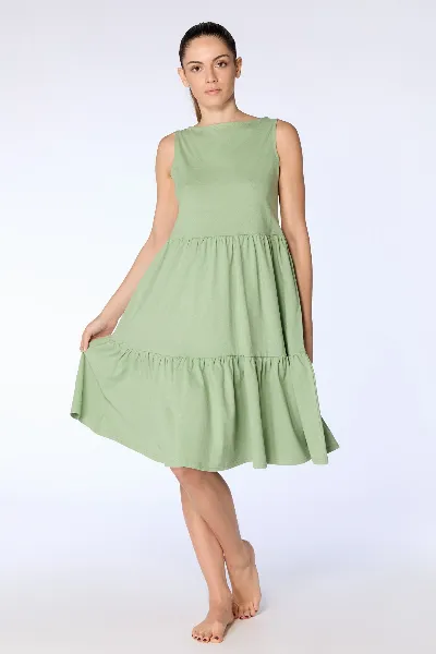 Leela Cotton Leela Cotton Damen vegan Kleid Gekräuselt Basilikum