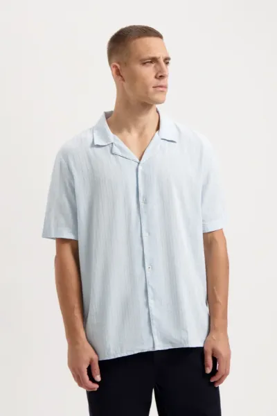 Kuyichi Kuyichi Herren vegan Hemd Robby Ss Skyway Blau