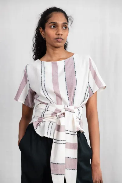 Jyoti Fair Works Jyoti Fair Works Damen vegan Wickelhemd Amaranth Weave Pattern Altrosa