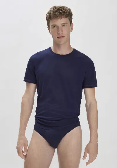 hessnatur hessnatur Herren Slip Regular Cut im 3er-Pack COTTON MIX aus Bio-Baumwolle - blau - Größe 6 = L