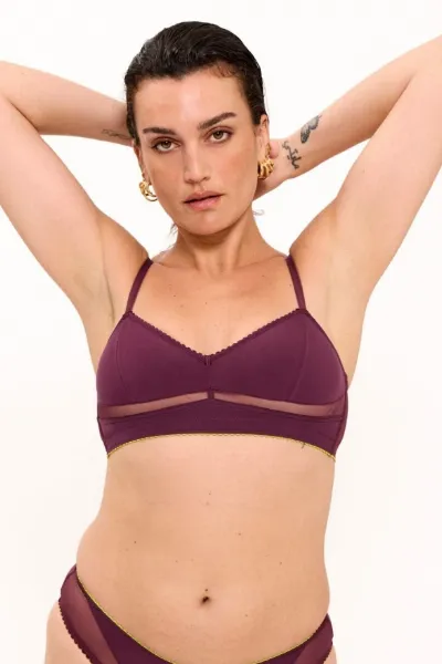 Understatement Understatement Damen vegan Bh Aus Blickdichtem Netzstoff Balconette-Schnitt, Kirsche
