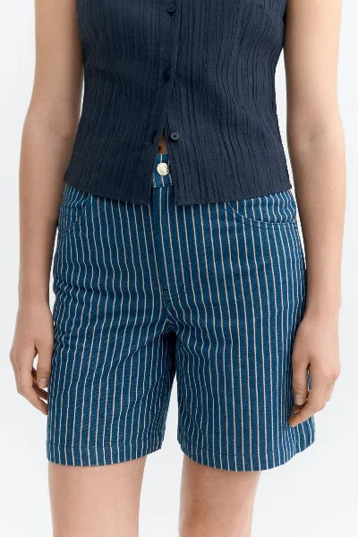 Thinking MU Shorts Luisa Railway Stripes Blau
