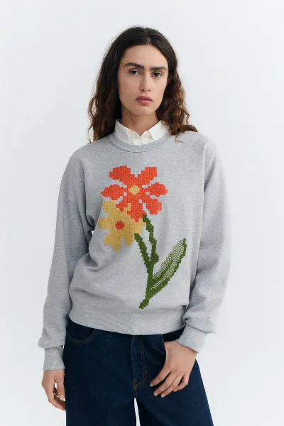 thinking mu Thinking MU Damen vegan Sweatshirt Poppy Jodie Bestickt