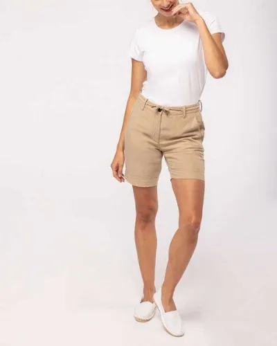 YTWOO YTWOO Damen Bermuda-Shorts Straight Fit aus nachhaltigen Lyocellfasern und Leinen