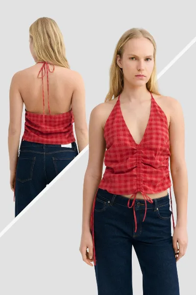 Thinking MU Top Hiba Red Checks Rot