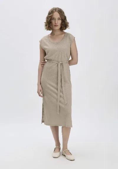 hessnatur hessnatur Damen Jersey Kleid Midi Relaxed aus Leinen und Bio-Baumwolle - beige