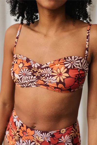 TWOTHIRDS TWOTHIRDS Damen vegan Bikini Top Saddle Retro Flower Brown