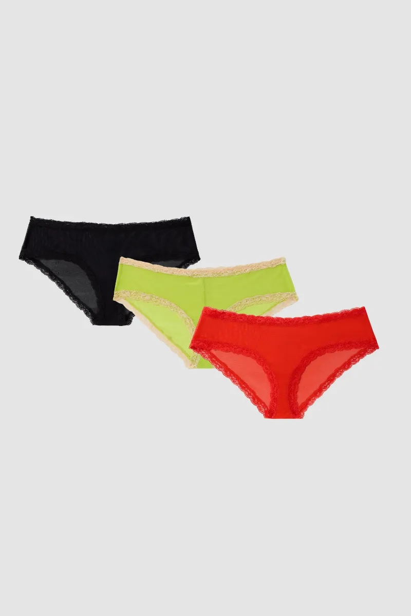 Understatement Understatement Damen vegan Multipack 3x Slips Mesh Lace Multicolor