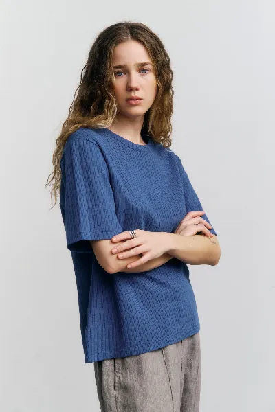 Rotholz Rotholz Damen vegan T-Shirt Gerippt Blau
